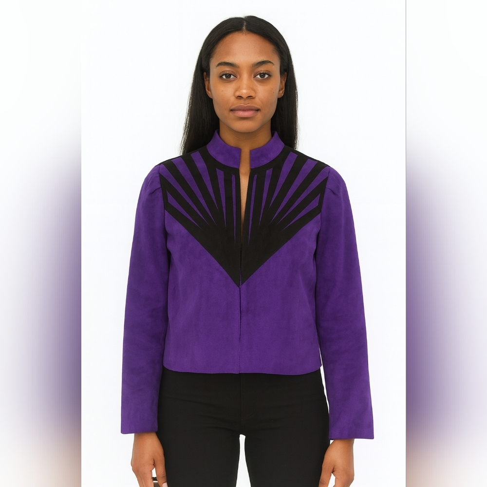 Vintage Samuel Robert By‎ Peter Hatsi Androu Womens Suede Purple Blazer Size 14